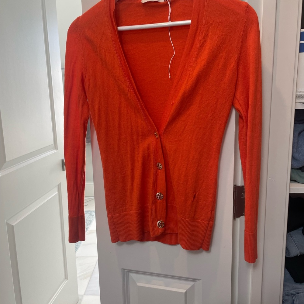 Xs Tory Burch sweater. Scarlet red orange sweater cardigan